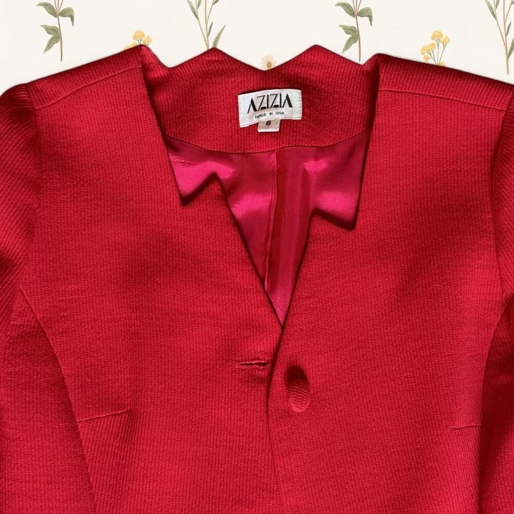 Vintage Americana AZIZIA Unique Red Collarless Cotton Blazer Jacket - Size 6
